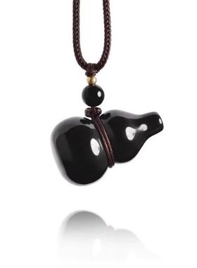 天然黑曜石葫芦项链男平安福禄