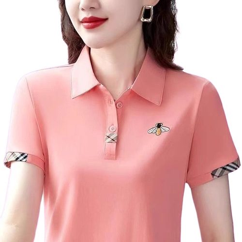 女士t恤短袖夏季polo衫翻领上衣2023新款中老年女装宽松妈妈薄T - 图3
