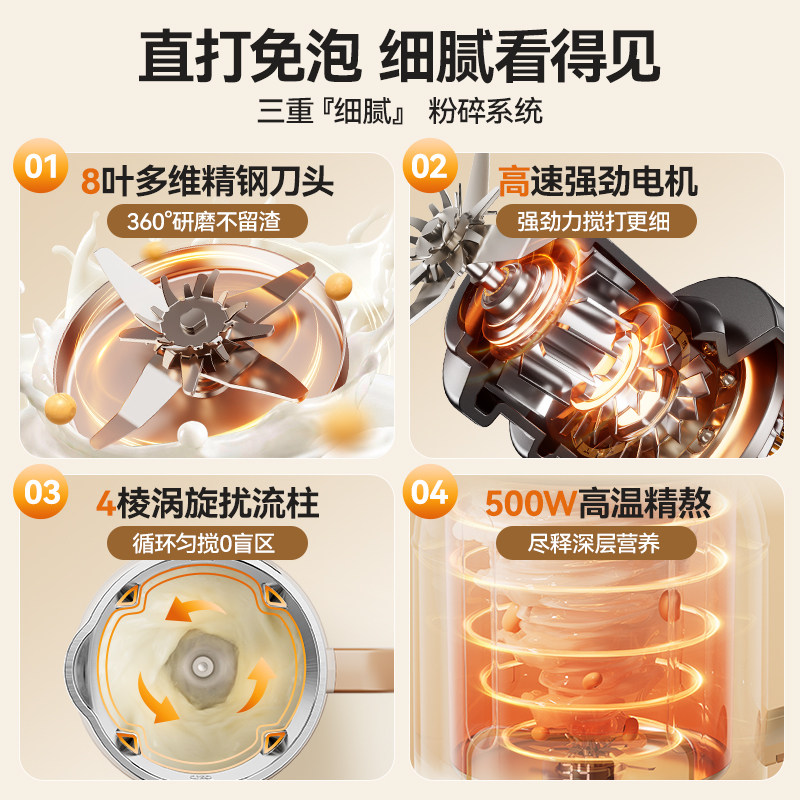 奥克斯豆浆机家用小型全自动多功能料理无渣免过滤破壁机2025新款,淘宝优惠券,粉丝福利购,淘宝优惠卷