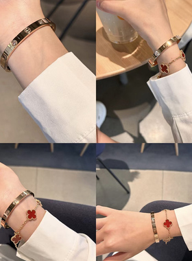 经典款L0ve手镯镀18K金色情侣镯子高级感生日礼物送男女友不掉色