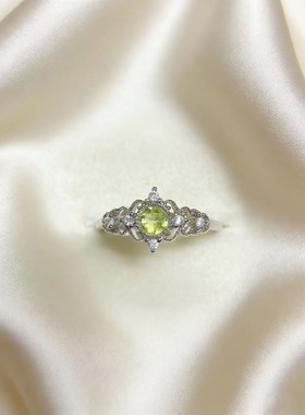 热卖镶嵌天然橄榄石戒指简约百搭