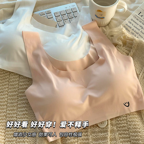 无痕冰丝内衣女学生无钢圈运动少女显小背心式抹胸舒适透气文胸薄 - 图2
