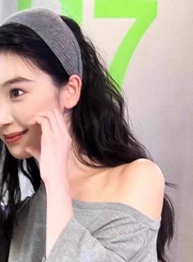 明星同款灰色宽边发箍女2025新发卡捆高颅顶针织头箍发带发饰秋冬