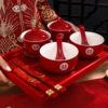 Wedding tea cup set, a pair of festive tea sets