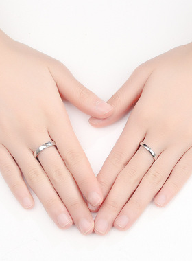 新款光面情侣戒指S925纯银对戒简约一对活口学生情侣款情人节礼物