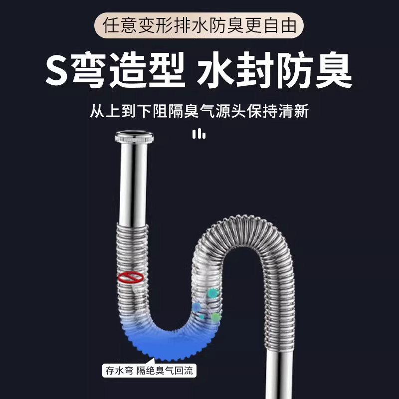 洗脸盆面盆304不锈钢下水管软管洗手池配件台盆波纹管防臭排水管 - 图3