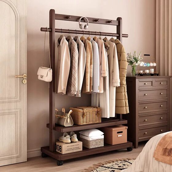 Chinese style coat rack floor-standing clothes rack household clothes drying rack simple bedroom bamboo storage clothes rack