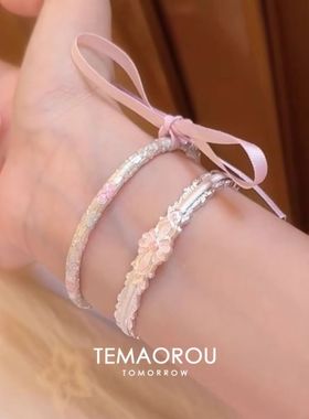 新中式鎏金手工雕刻珐琅滴油粉色花朵雕刻手镯女民族风手环手饰品