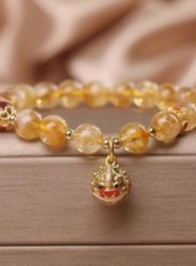 暴富吞金兽手串女本命年文玩招财貔貅黄水晶五行补金手链女礼物