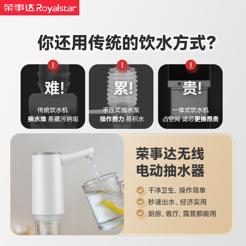 荣事达桶装水抽水器抽水泵纯净水桶吸水器矿泉水取水器电动饮水器 - 图0