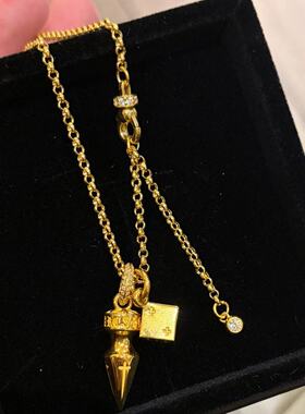 中古vintage子弹头骰子吊坠项链女款高级感秋冬毛衣链小众锁骨链