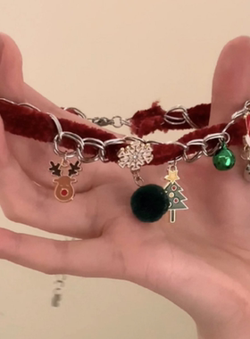 圣诞choker氛围感毛绒流苏项链秋冬项圈小众锁骨链铃铛麋鹿吊坠