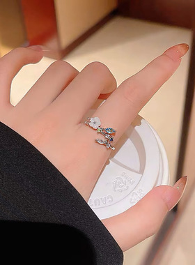 法式高级感彩色锆石花朵女开口戒时尚个性辣妹同款食指戒爆款戒指