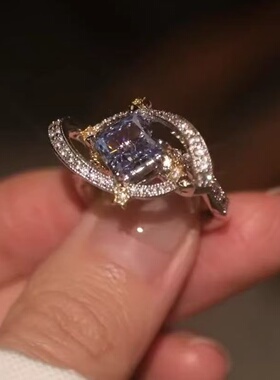 金色日转夜星空蓝色公主方钻戒vintage中古风荷鲁斯之眼指环