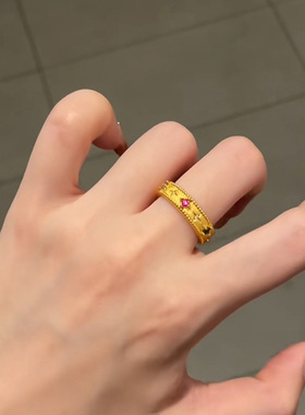拉丝彩宝八芒星戒指女款复古多宝