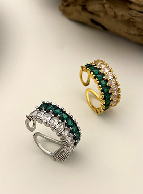 欧美风时尚街拍饰品镶嵌彩色锆石戒指女潮人网红食指指环简约配饰