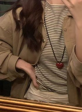 百搭博主同款爱心挂脖韩国毛衣链长款秋冬项链配饰女精致装饰铃铛