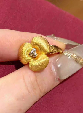 中古风复古拉丝玉兰花戒指轻奢精致高颜值设计显白三瓣花型指环女