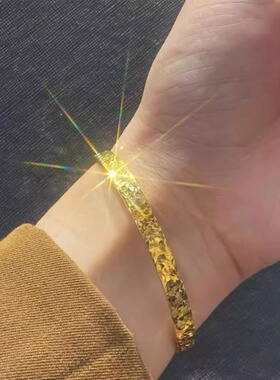 爆古法传承沙金碎冰冰手镯女士爆闪素圈实心手环时尚镯子生日礼物