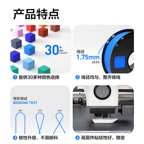 适用拓竹3D打印耗材PLA Silk光泽丝绸质感单色双色三色渐变彩虹色韧性加强材质色彩丰富1.75mm线径1KG彩格 - 图0