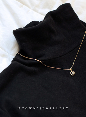 月牙坠 925纯银镀14K金项链 镶锆钻迷你月亮日系挂坠吊坠锁骨链