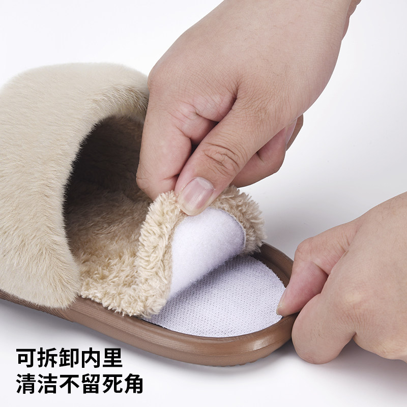 加绒加厚居家棉拖鞋男可拆卸毛绒可机洗防水棉拖鞋女士防滑内胆套