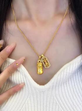 韦雪同款金刚杵招财貔貅吊坠镶钻项链女越南沙金仿真黄金秋冬配饰