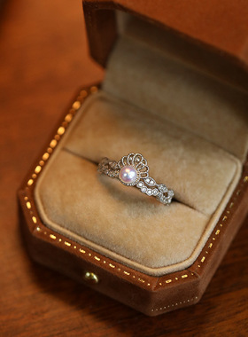 《人鱼姬》古典油画蕾丝系列！复古气质珍珠戒指环白金色高级感