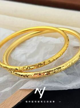 新款爆闪碎冰冰圆条手镯轻奢金店同款碎碎冰古法网红素圈手环圈口