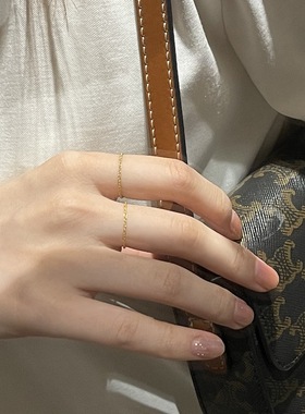 异彩蕾丝感美产14k包金超细水波链条随行戒指925纯银软戒不易褪色