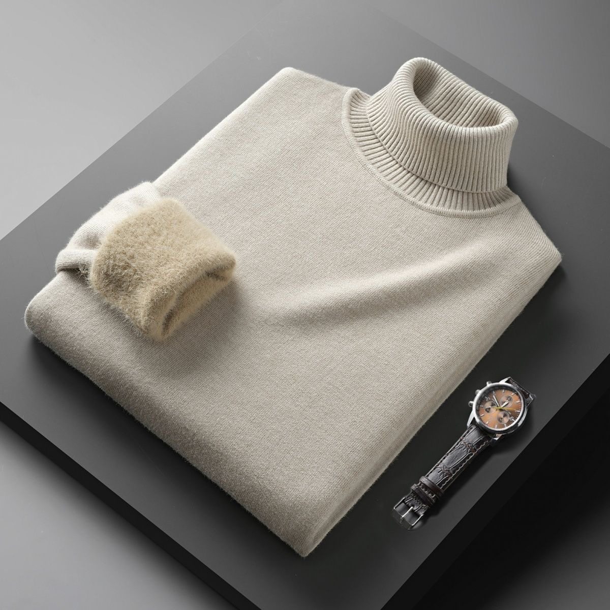 男士针织衫绒保暖高领毛衣秋冬加绒中老年上装内搭打底毛线衣发热,淘宝优惠券,粉丝福利购,淘宝优惠卷