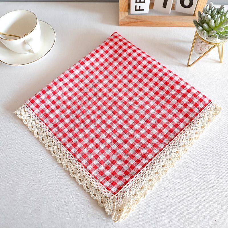 ins桌布棉麻布艺茶几防尘盖巾台布餐桌垫幼儿园格子床头柜蕾丝