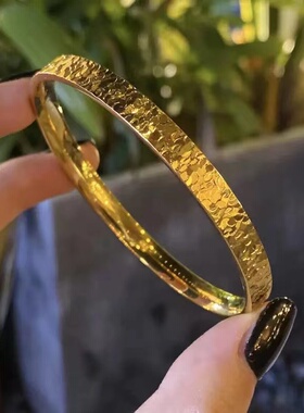 爆款碎碎冰手镯沙金黄色足银真金包银礼物女友镯子情人节送老婆