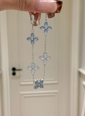 中古新款冷淡花朵蓝色花朵手链高级轻奢精致可调节手饰时尚千金