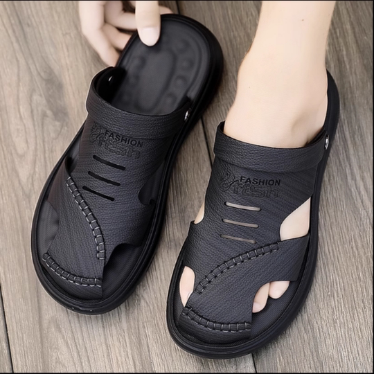 Strandsandalen für Männer tragen Sport und Freizeit gegen Rutsch und Anti-Odor-Fahren mit zwei Purpostleder-Lederweiche Back-Taschen-Pantoffeln für den Sommer
