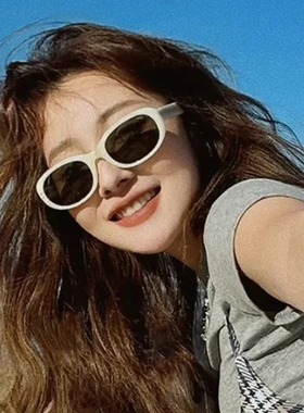 椭圆白色猫眼墨镜女高级感2025新款防紫外线海边太阳眼镜旅游拍照