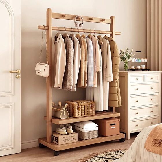 Chinese style coat rack floor-standing clothes rack household clothes drying rack simple bedroom bamboo storage clothes rack