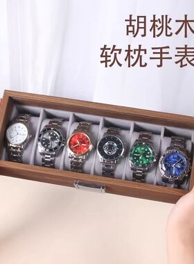 透明开窗表盒胡桃木纹大容量腕表核桃展示收藏家用轻奢手表收纳盒