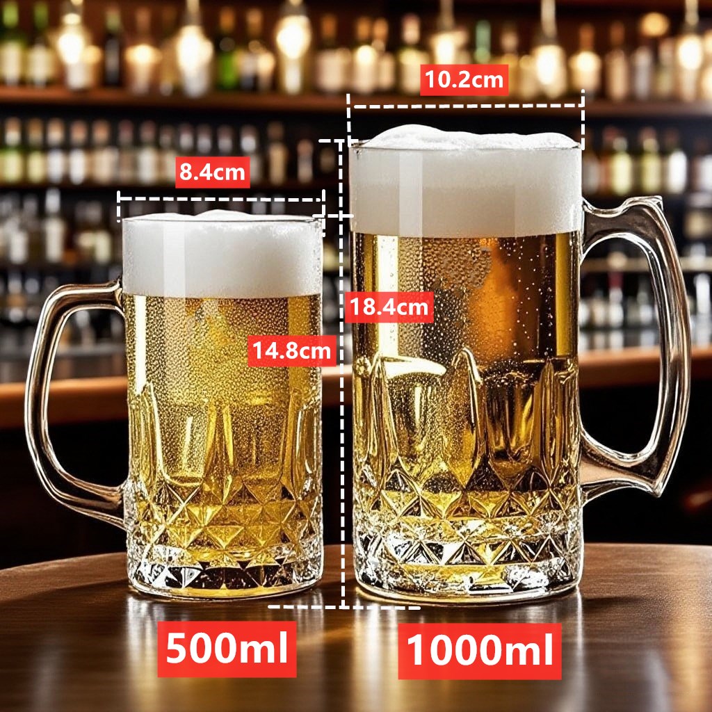 2025玻璃啤酒杯大容量网红扎啤杯商用批发酒杯500ml新款杯子带把 - 图1