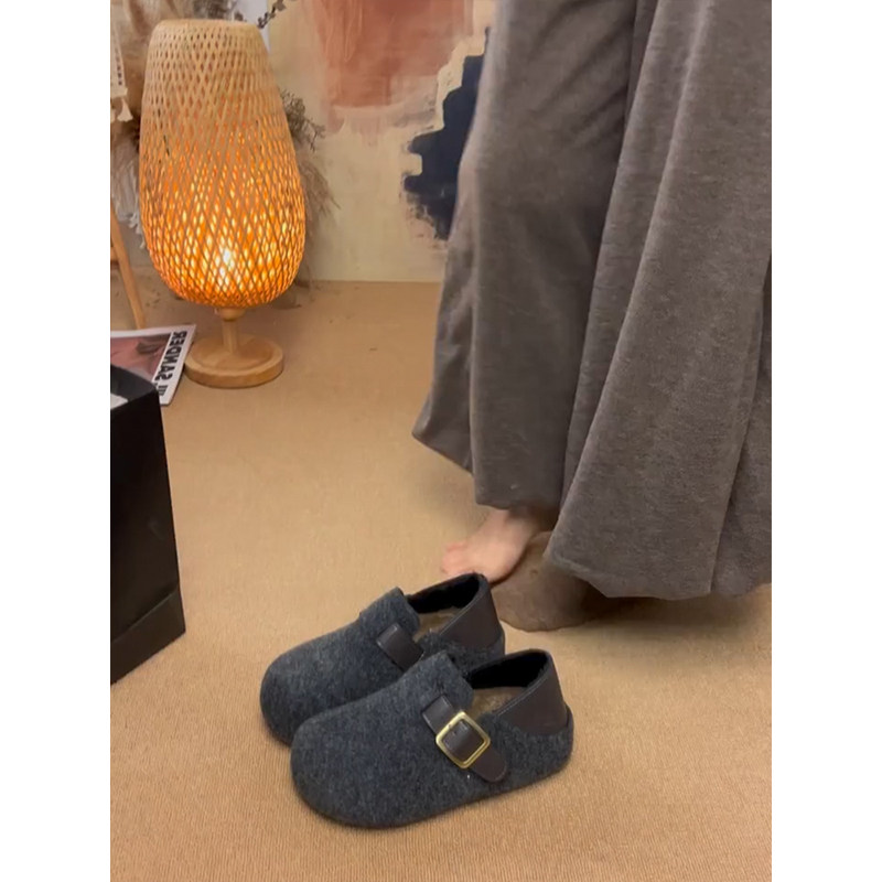 内增高5cm两穿毛呢勃肯鞋女冬季新款百搭加绒保暖一脚蹬厚底棉鞋,淘宝优惠券,粉丝福利购,淘宝优惠卷