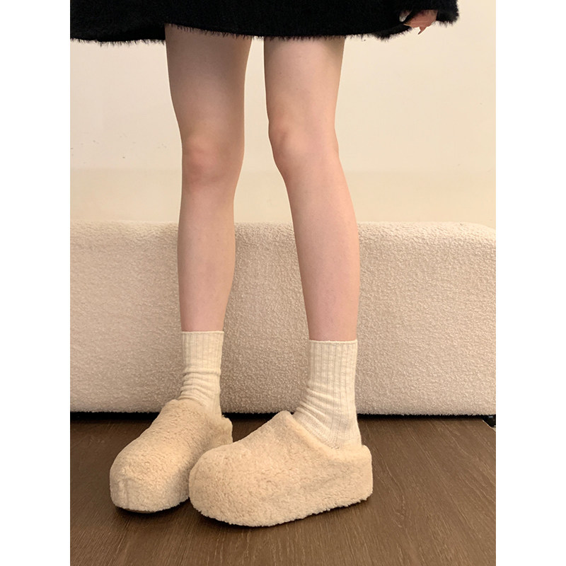 厚底增高加绒勃肯鞋包头半拖棉拖鞋女冬外穿2025新款毛毛拖鞋高跟,淘宝优惠券,粉丝福利购,淘宝优惠卷