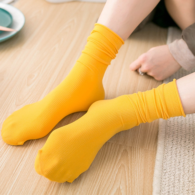 复古春夏袜子女天鹅绒堆堆袜日系薄款jk潮袜女士冰冰袜中筒黑色