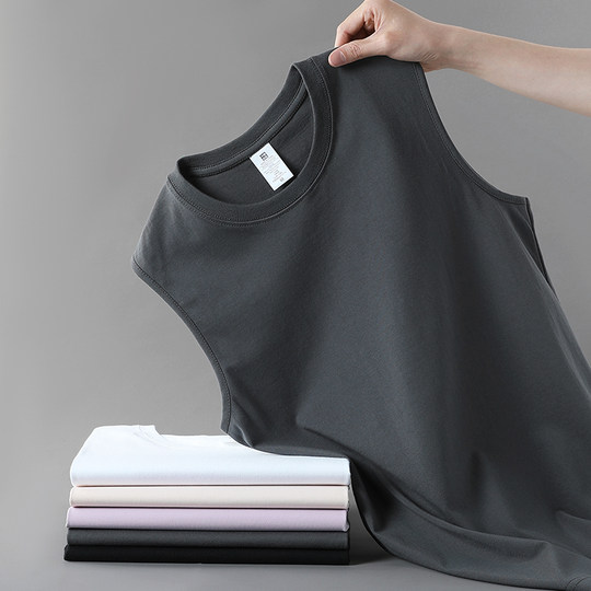 230G重磅T恤 纯棉无袖宽肩背心 小领口男士衫坎肩运动白t恤宽松