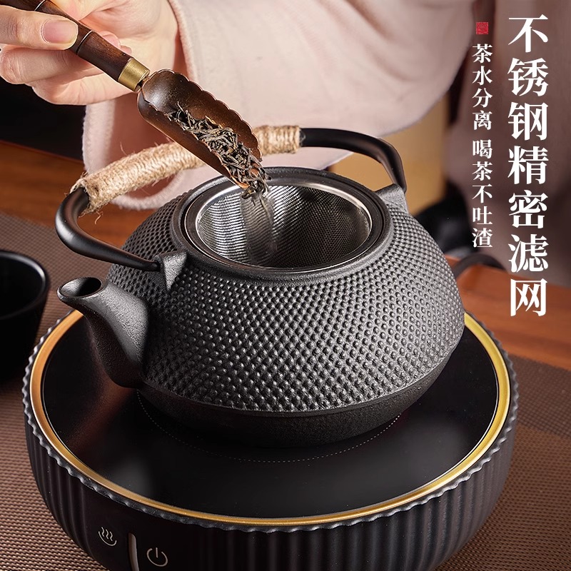 铁壶煮茶壶烧水壶泡茶专用碳火炉电陶炉器具老式铸铁茶壶围炉煮茶-图1