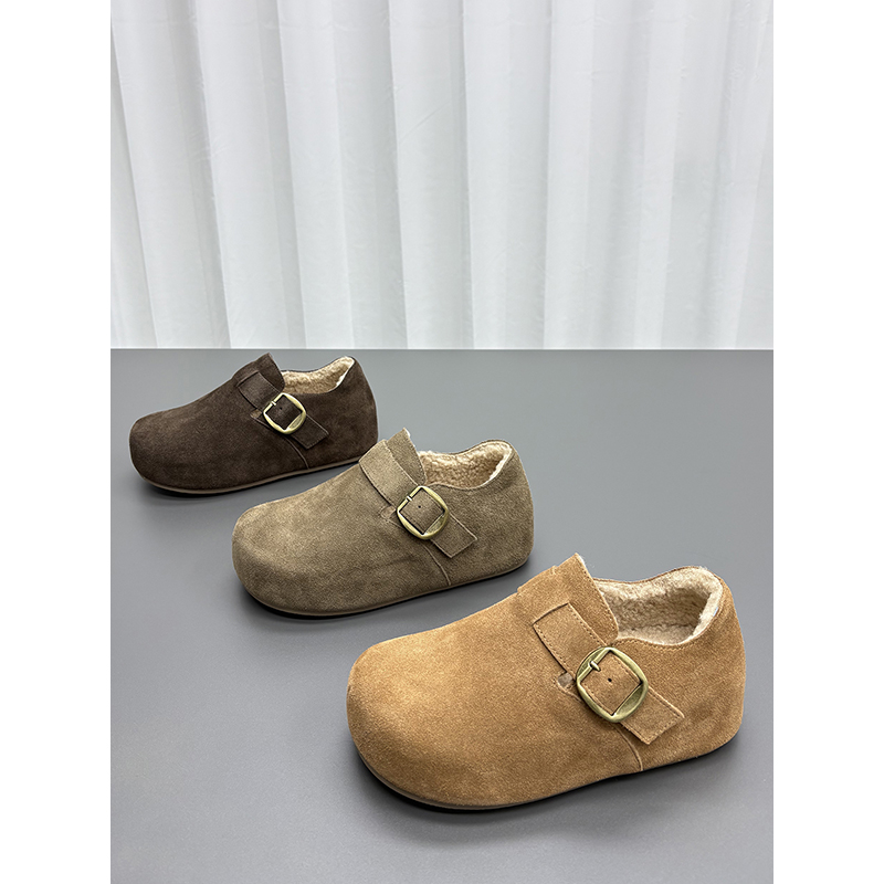 真皮羊毛加绒勃肯鞋女2025冬季新款内增高厚底加厚保暖棉鞋潮毛绒 - 图0