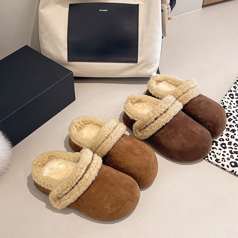 白色包头厚底毛毛拖鞋女外穿2025新款秋冬加绒保暖一脚蹬勃肯棉鞋 - 图1