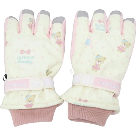 Beige cute bear ski gloves for women in winter Korean style warm and velvet thickened outdoor windproof and cold-proof cycling trend