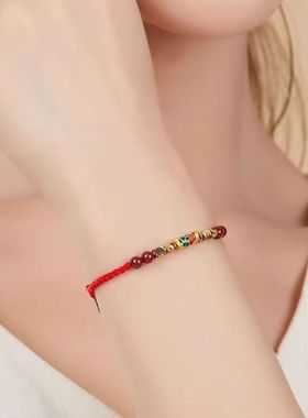 幸运锦鲤手链上岸手绳女生好运朱砂脚链男款红绳编织绳简约礼物潮