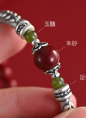 原矿朱砂手链男女士款S999银麦穗弯管新中式本命年紫金砂手
