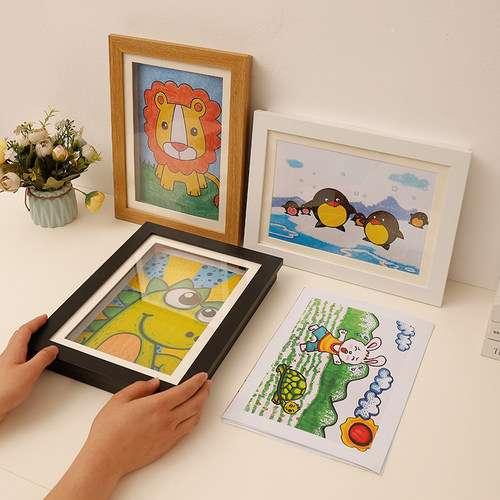 儿童画装裱画框磁吸收纳150张a4奖状展示免打孔相框8寸手工现代 - 图1